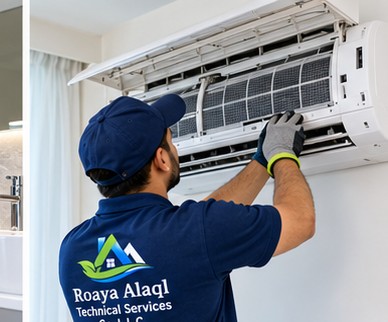 Technician servicing a split air conditioner