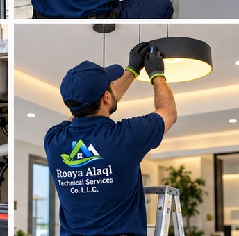 Technician installing a ceiling light fitting